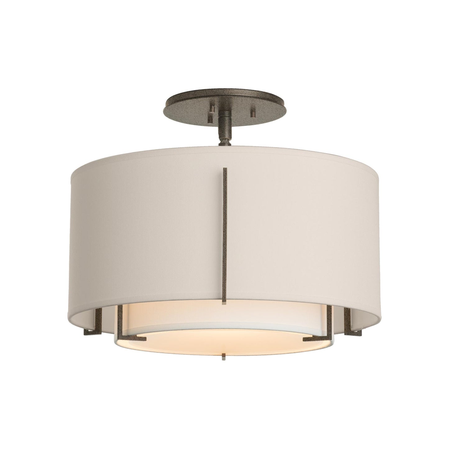 Exos Double Shade Semi Flush Mount Ceiling Light in Natural Iron/Natural Anna/Flax (Small).
