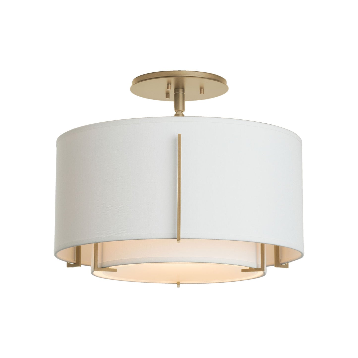 Exos Double Shade Semi Flush Mount Ceiling Light in Soft Gold/Natural Anna (Small).