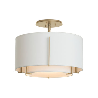 Exos Double Shade Semi Flush Mount Ceiling Light in Soft Gold/Natural Anna (Small).
