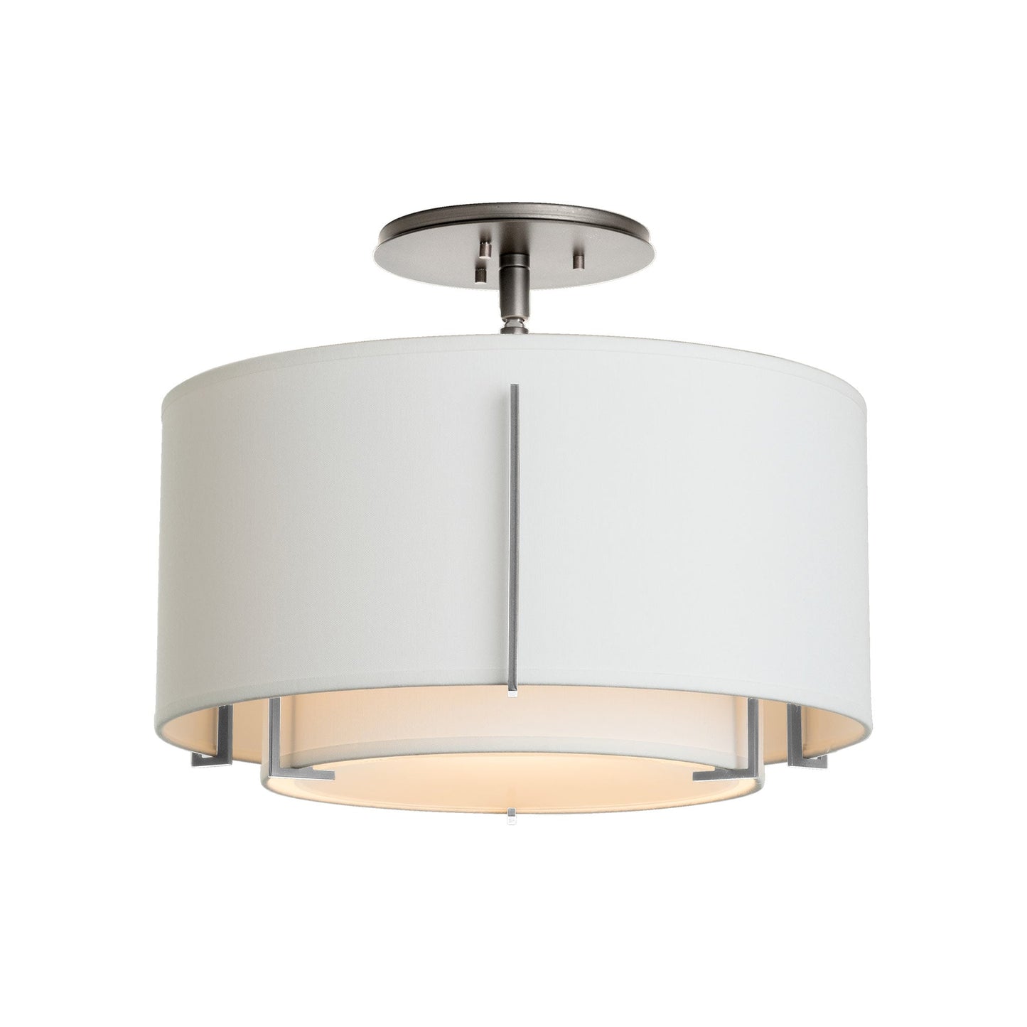Exos Double Shade Semi Flush Mount Ceiling Light in Sterling/Natural Anna (Small).