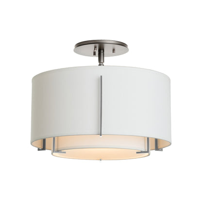 Exos Double Shade Semi Flush Mount Ceiling Light in Sterling/Natural Anna (Small).
