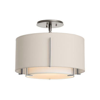 Exos Double Shade Semi Flush Mount Ceiling Light in Sterling/Natural Anna/Flax (Small).