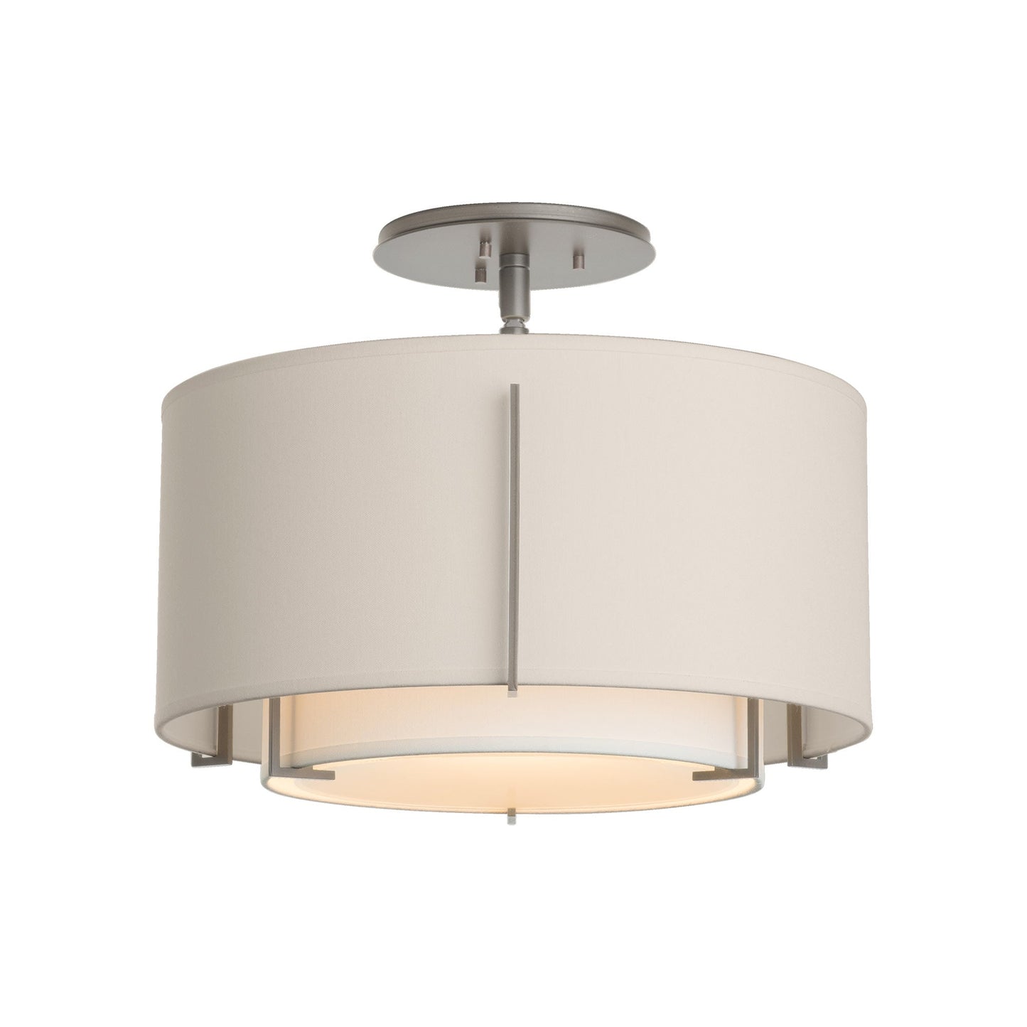 Exos Double Shade Semi Flush Mount Ceiling Light in Vintage Platinum/Natural Anna/Flax (Small).