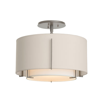 Exos Double Shade Semi Flush Mount Ceiling Light in Vintage Platinum/Natural Anna/Flax (Small).