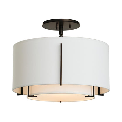 Exos Double Shade Semi Flush Mount Ceiling Light in Black/Natural Anna (Medium).