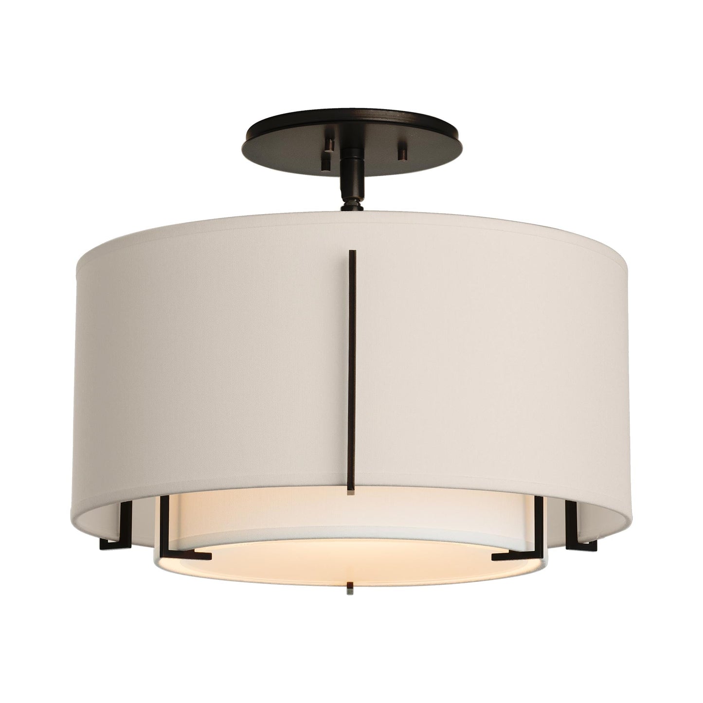 Exos Double Shade Semi Flush Mount Ceiling Light in Black/Natural Anna/Flax (Medium).