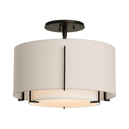 Exos Double Shade Semi Flush Mount Ceiling Light in Black/Natural Anna/Flax (Medium).