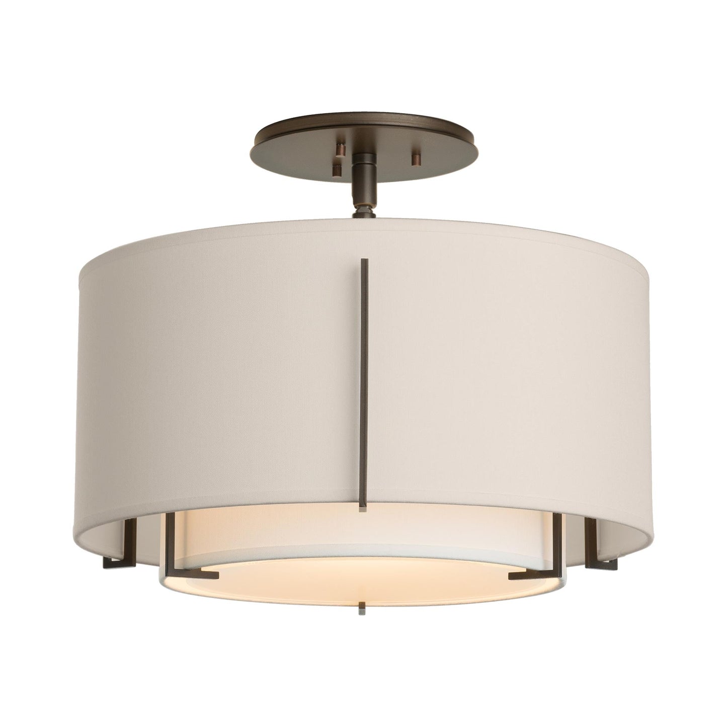 Exos Double Shade Semi Flush Mount Ceiling Light in Dark Smoke/Natural Anna/Flax (Medium).