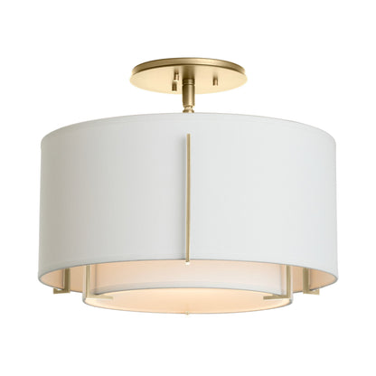 Exos Double Shade Semi Flush Mount Ceiling Light in Modern Brass/Natural Anna (Medium).