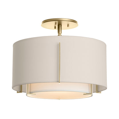 Exos Double Shade Semi Flush Mount Ceiling Light in Modern Brass/Natural Anna/Flax (Medium).