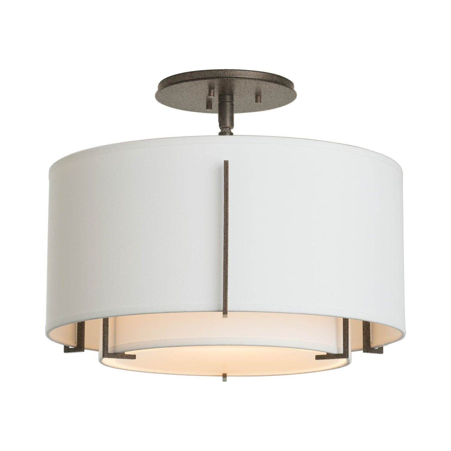 Exos Double Shade Semi Flush Mount Ceiling Light in Natural Iron/Natural Anna (Medium).