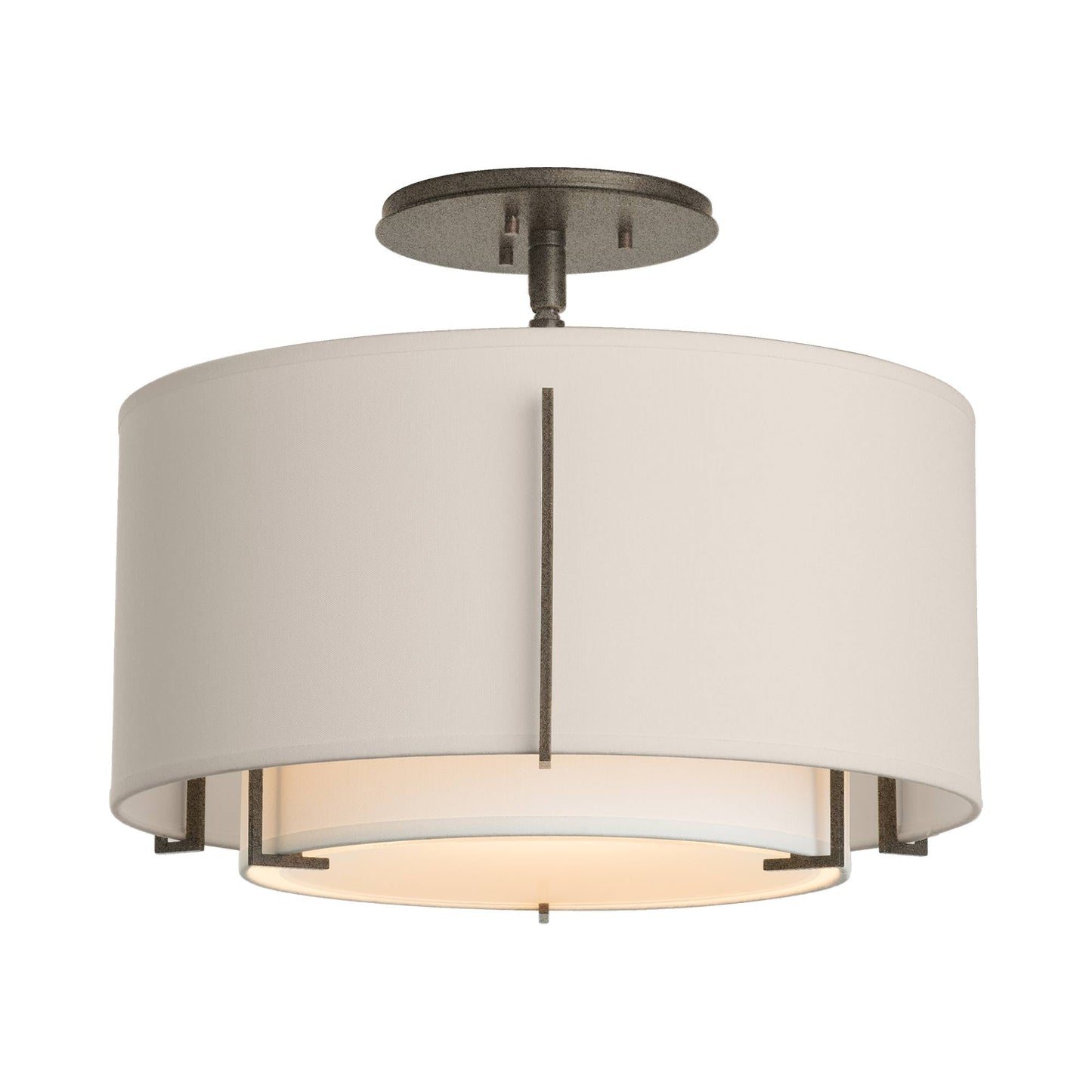 Exos Double Shade Semi Flush Mount Ceiling Light in Natural Iron/Natural Anna/Flax (Medium).
