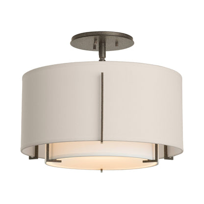 Exos Double Shade Semi Flush Mount Ceiling Light in Natural Iron/Natural Anna/Flax (Medium).