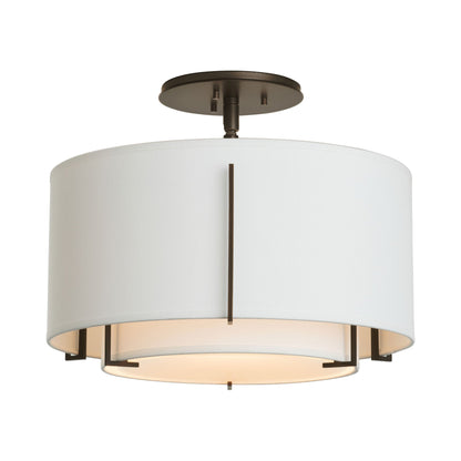 Exos Double Shade Semi Flush Mount Ceiling Light in Oil Rubbed Bronze/Natural Anna (Medium).