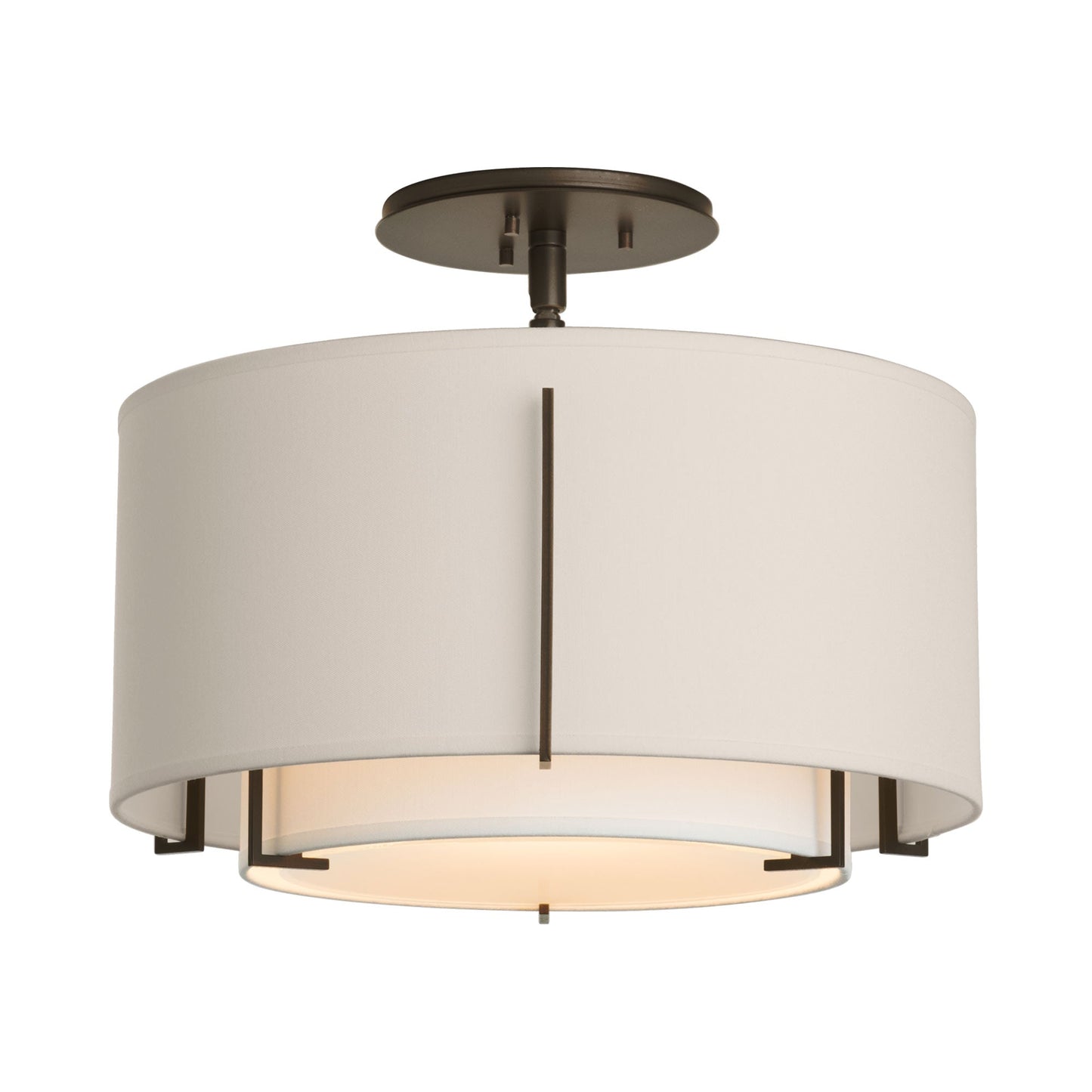 Exos Double Shade Semi Flush Mount Ceiling Light in Oil Rubbed Bronze/Natural Anna/Flax (Medium).