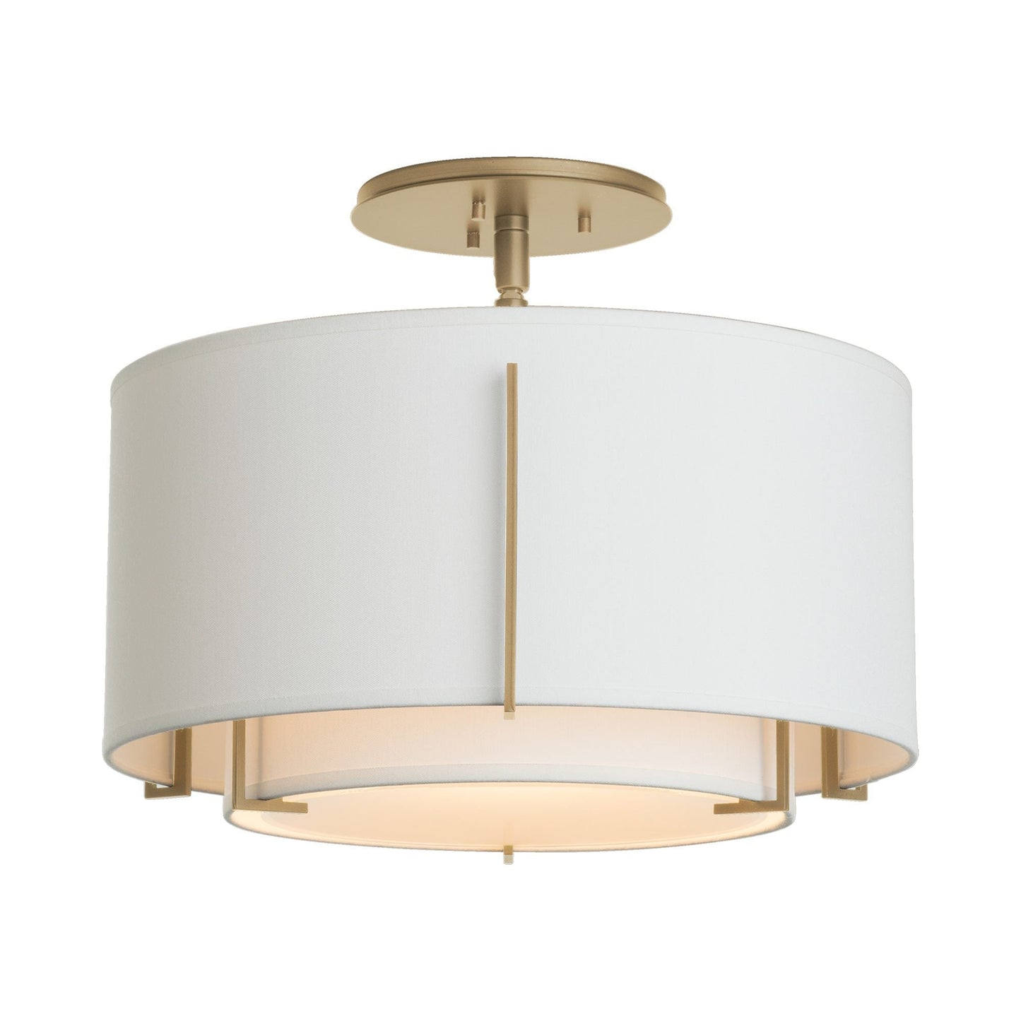 Exos Double Shade Semi Flush Mount Ceiling Light in Soft Gold/Natural Anna (Medium).
