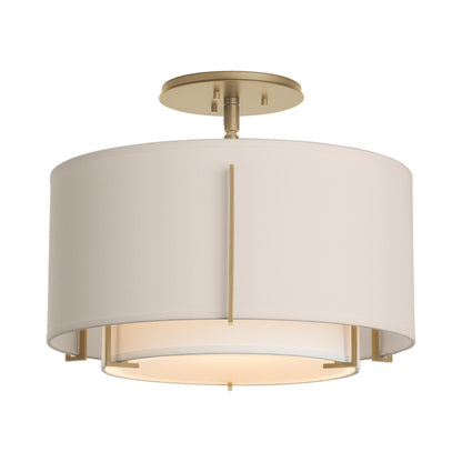 Exos Double Shade Semi Flush Mount Ceiling Light in Soft Gold/Natural Anna/Flax (Medium).