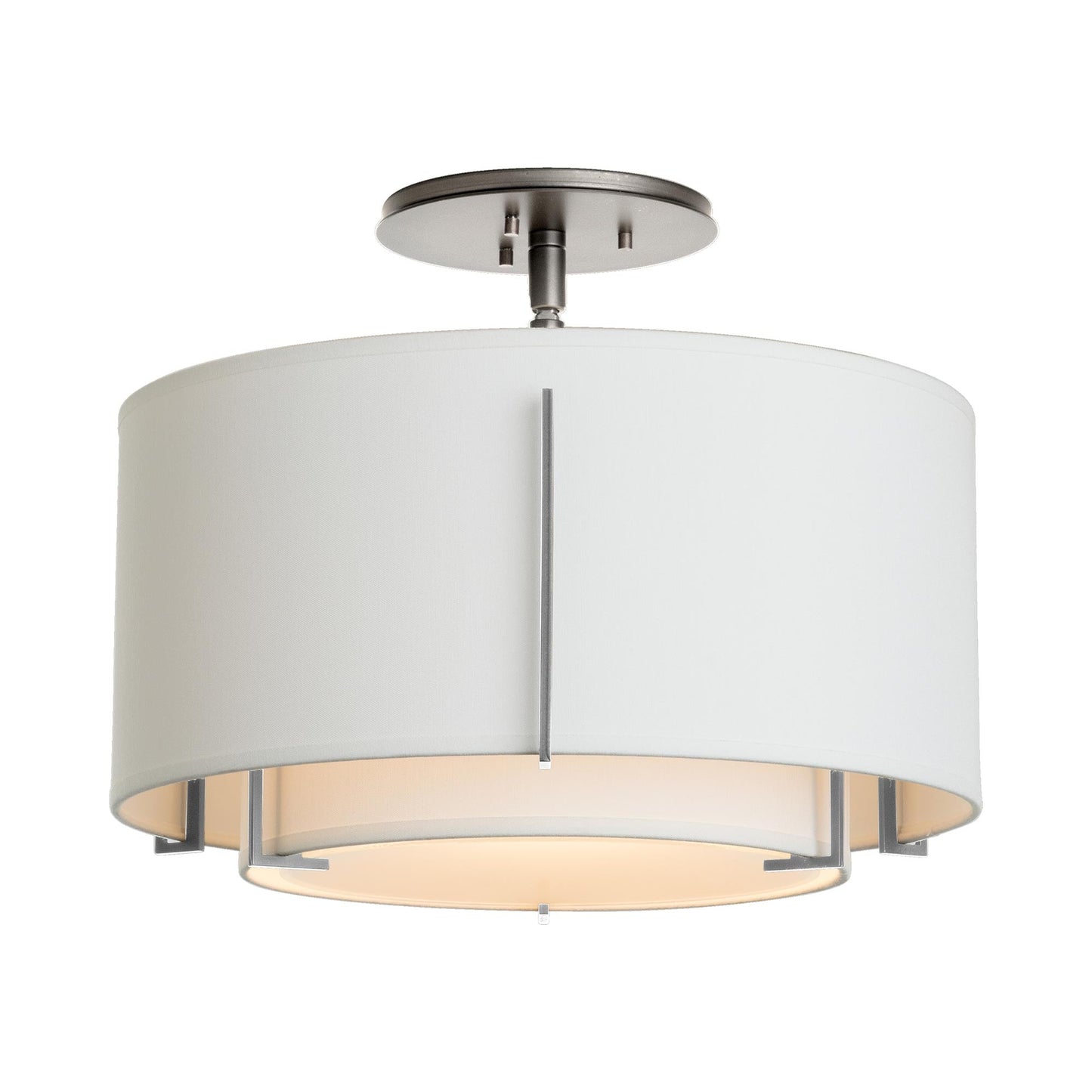 Exos Double Shade Semi Flush Mount Ceiling Light in Sterling/Natural Anna (Medium).