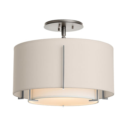 Exos Double Shade Semi Flush Mount Ceiling Light in Sterling/Natural Anna/Flax (Medium).