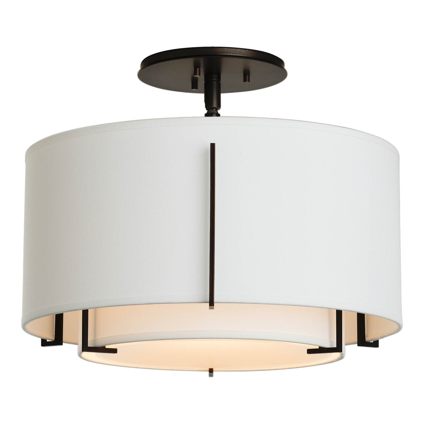 Exos Double Shade Semi Flush Mount Ceiling Light in Black/Natural Anna (Large).