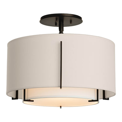 Exos Double Shade Semi Flush Mount Ceiling Light in Black/Natural Anna/Flax (Large).