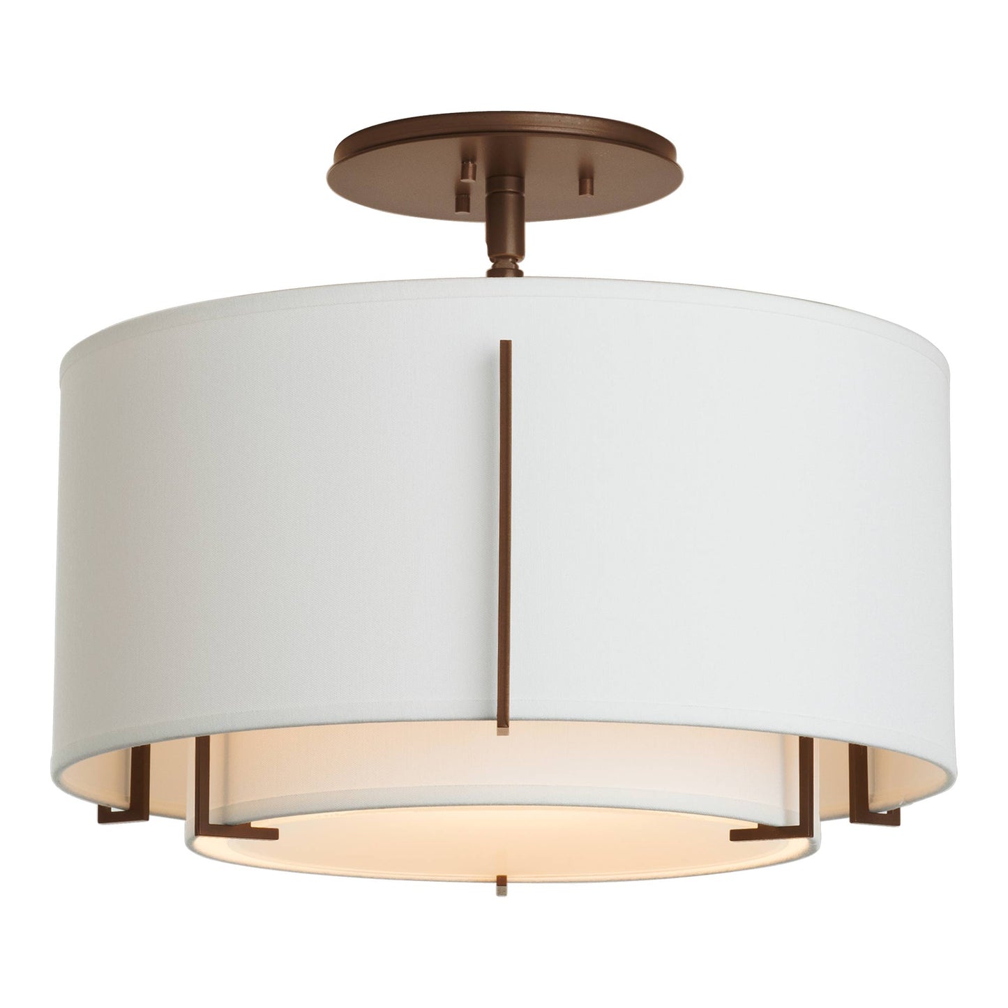 Exos Double Shade Semi Flush Mount Ceiling Light in Bronze/Natural Anna (Large).