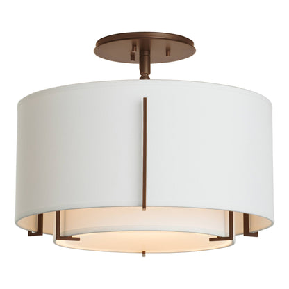 Exos Double Shade Semi Flush Mount Ceiling Light in Bronze/Natural Anna (Large).