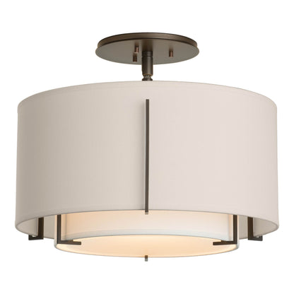 Exos Double Shade Semi Flush Mount Ceiling Light in Dark Smoke/Natural Anna/Flax (Large).