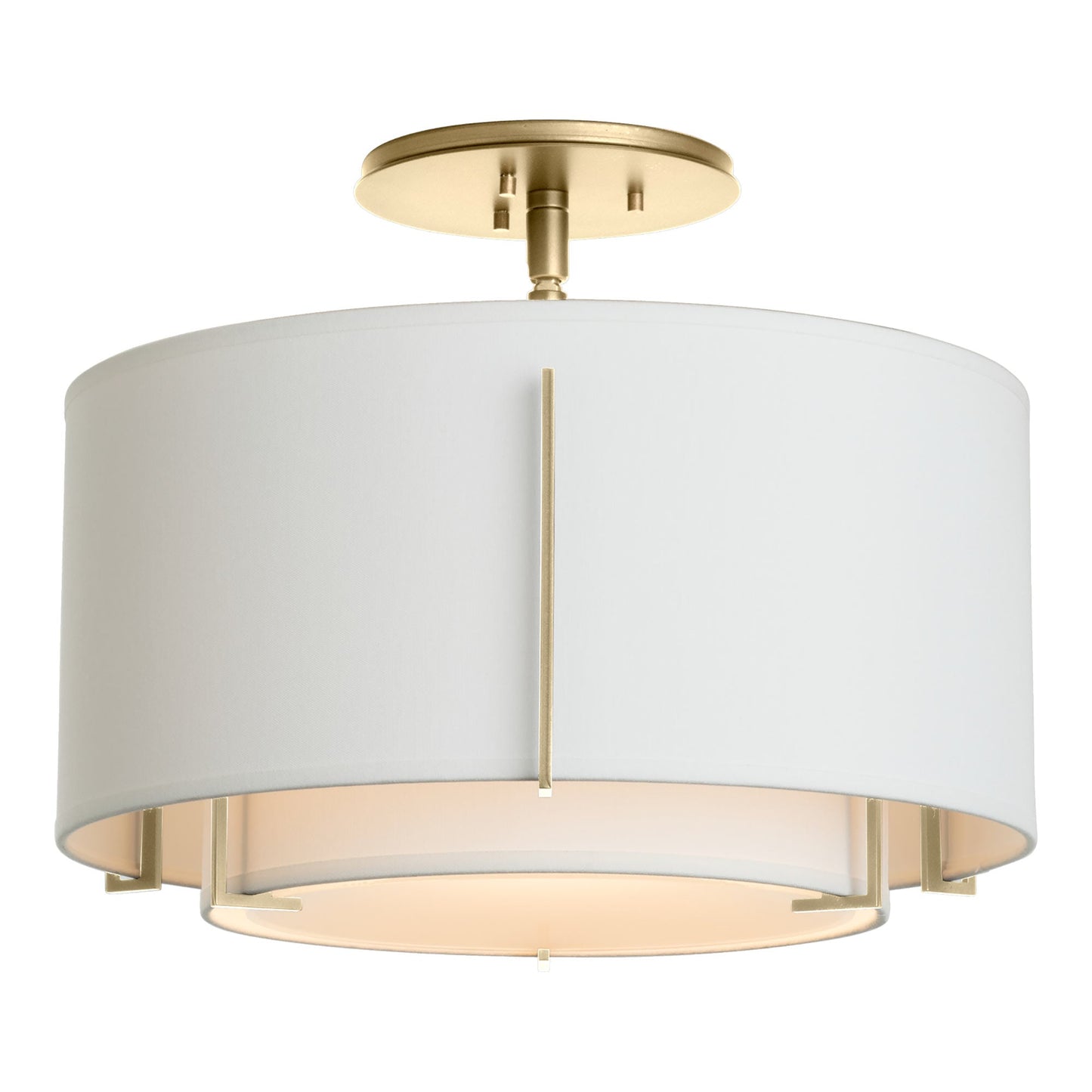 Exos Double Shade Semi Flush Mount Ceiling Light in Modern Brass/Natural Anna (Large).