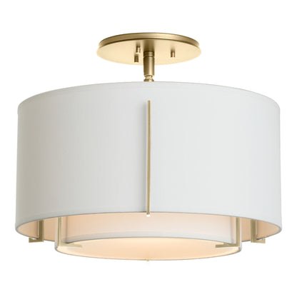 Exos Double Shade Semi Flush Mount Ceiling Light in Modern Brass/Natural Anna (Large).