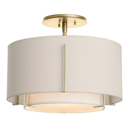Exos Double Shade Semi Flush Mount Ceiling Light in Modern Brass/Natural Anna/Flax (Large).