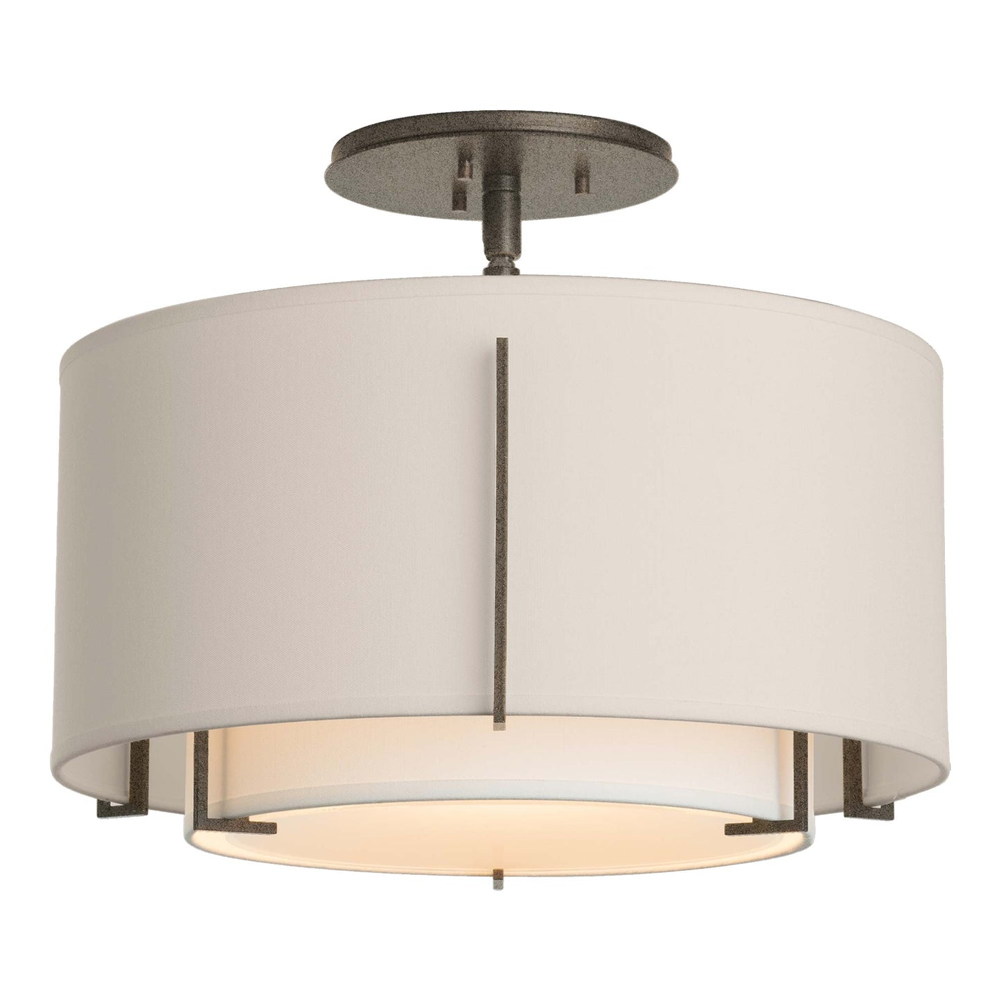 Exos Double Shade Semi Flush Mount Ceiling Light in Natural Iron/Natural Anna/Flax (Large).