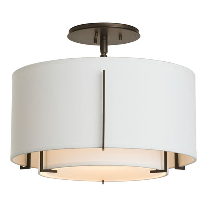 Exos Double Shade Semi Flush Mount Ceiling Light in Oil Rubbed Bronze/Natural Anna (Large).