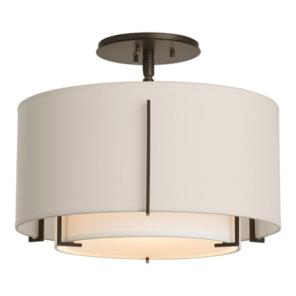 Exos Double Shade Semi Flush Mount Ceiling Light in Oil Rubbed Bronze/Natural Anna/Flax (Large).