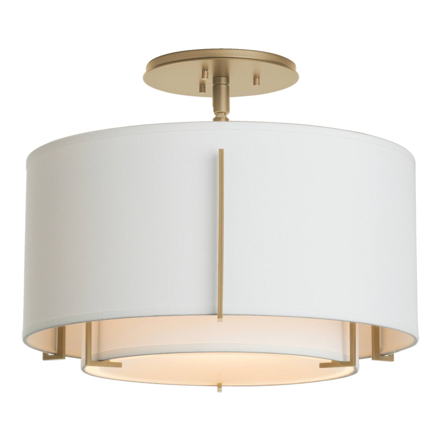 Exos Double Shade Semi Flush Mount Ceiling Light in Soft Gold/Natural Anna (Large).