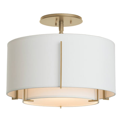 Exos Double Shade Semi Flush Mount Ceiling Light in Soft Gold/Natural Anna (Large).