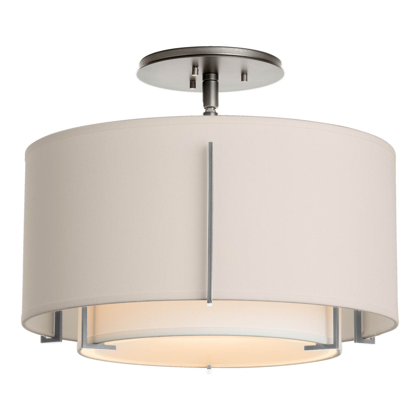 Exos Double Shade Semi Flush Mount Ceiling Light in Sterling/Natural Anna/Flax (Large).