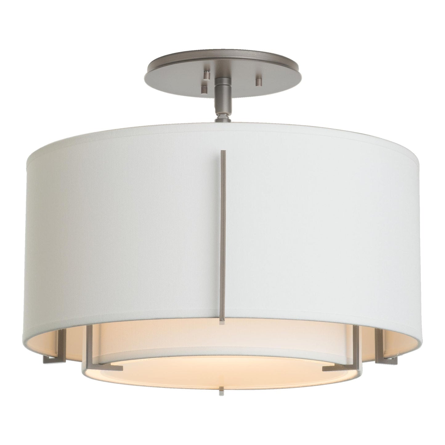 Exos Double Shade Semi Flush Mount Ceiling Light in Vintage Platinum/Natural Anna (Large).