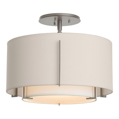 Exos Double Shade Semi Flush Mount Ceiling Light in Vintage Platinum/Natural Anna/Flax (Large).