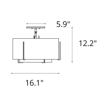 Exos Double Shade Semi Flush Mount Ceiling Light - line drawing.