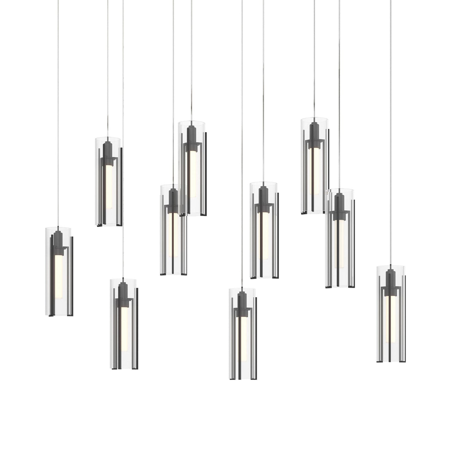 Exos Linear Pendant Light in Black/Clear Glass (Long).