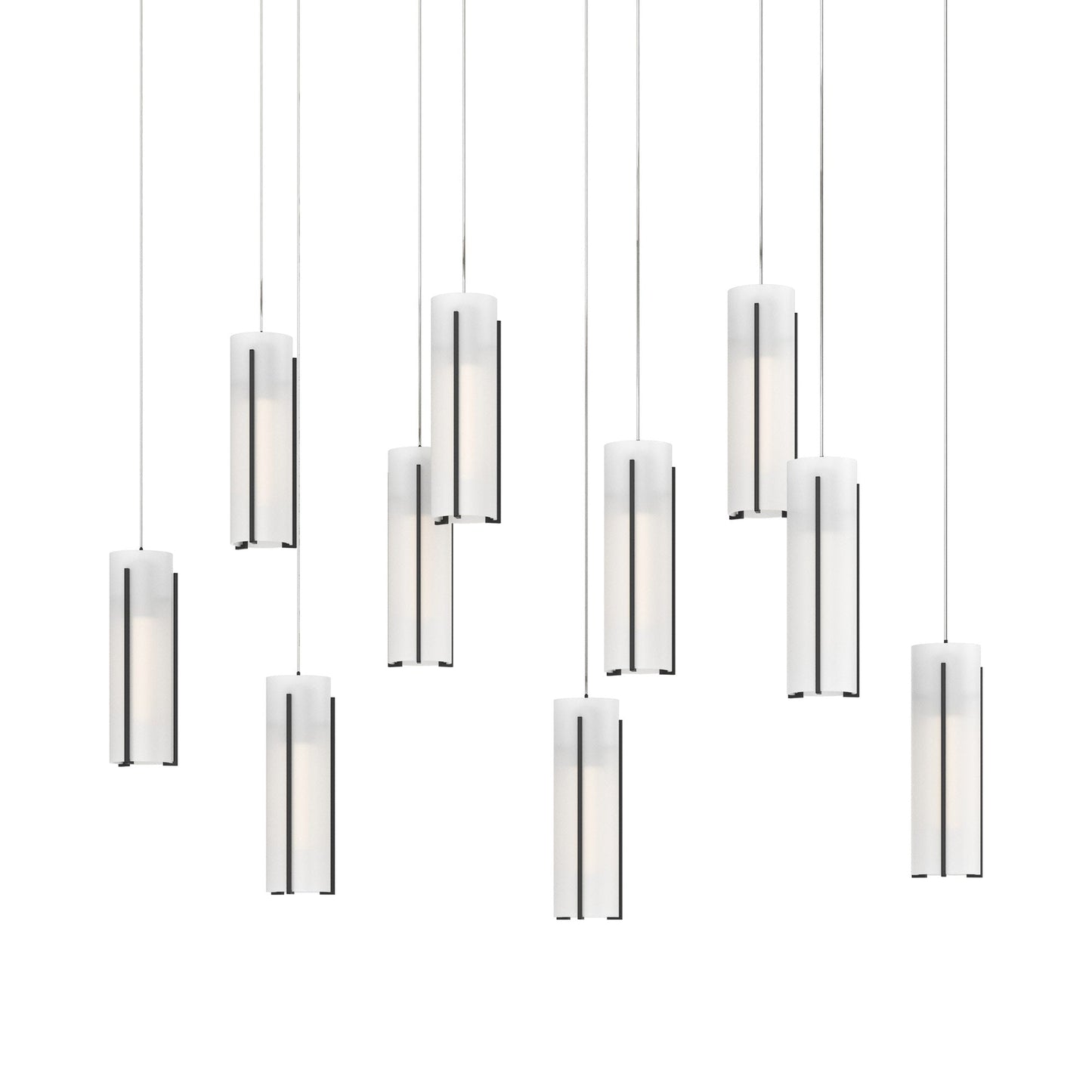 Exos Linear Pendant Light in Black/Opal Glass (Long).