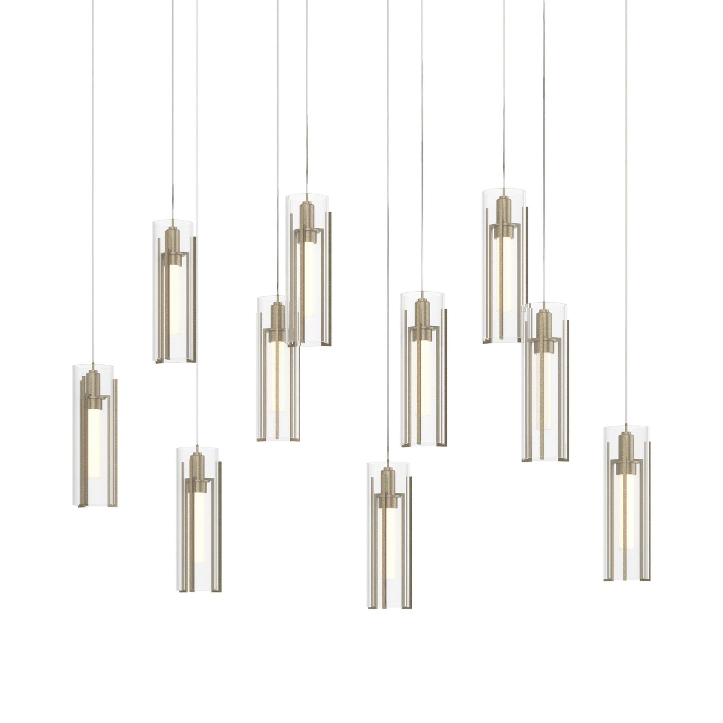 Exos Linear Pendant Light in Soft Gold/Clear Glass (Long).