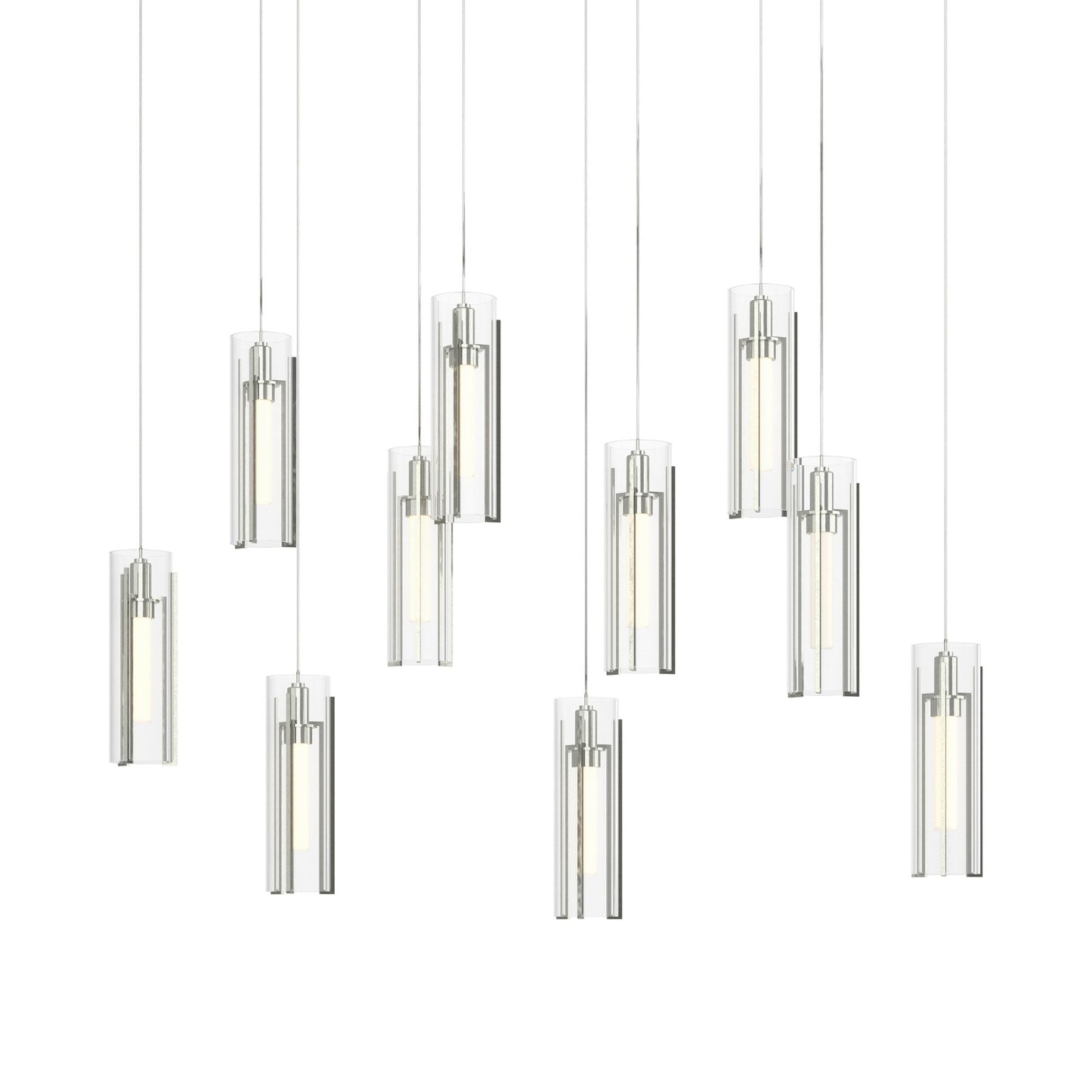 Exos Linear Pendant Light in Sterling/Clear Glass (Long).