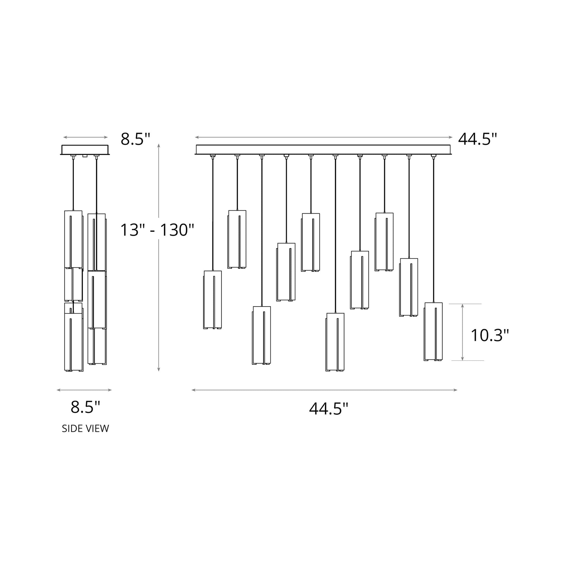 Exos Linear Pendant Light - line drawing.