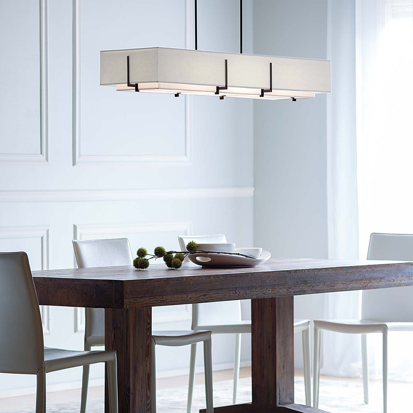 Exos Multi-Light Rectangular Pendant Light in dining room.