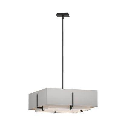 Exos Square Double Shade Pendant Light in Black/Natural Anna/Flax (Medium).