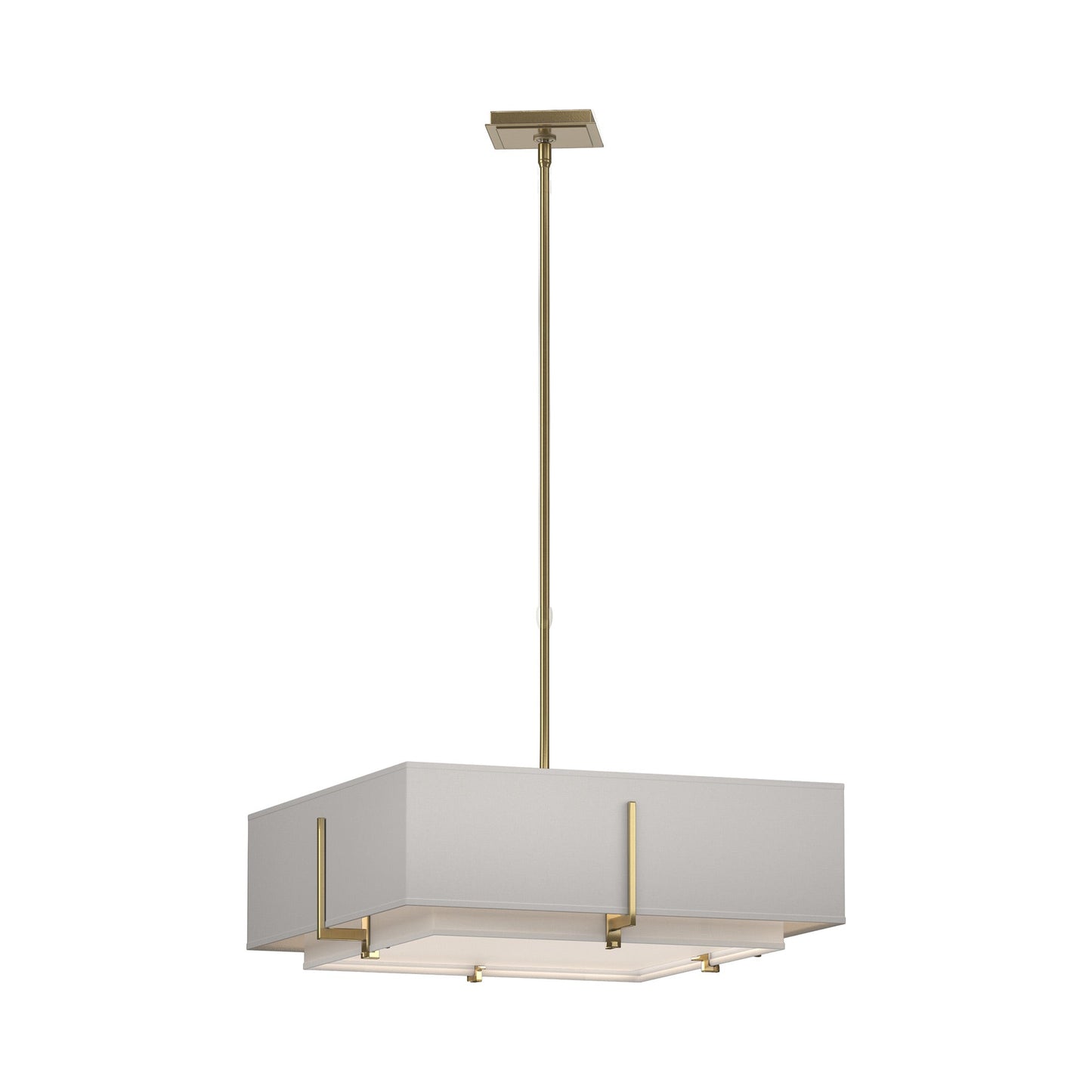 Exos Square Double Shade Pendant Light in Modern Brass/Natural Anna/Flax (Medium).