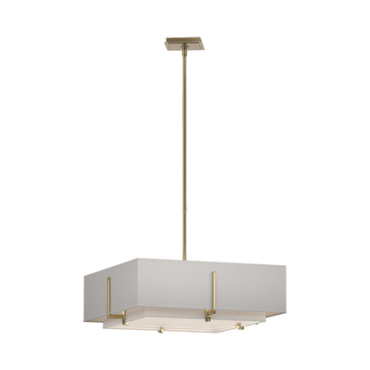 Exos Square Double Shade Pendant Light in Modern Brass/Natural Anna/Flax (Medium).