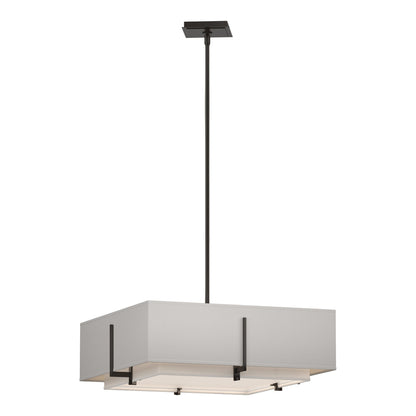 Exos Square Double Shade Pendant Light in Oil Rubbed Bronze/Natural Anna/Flax (Large).